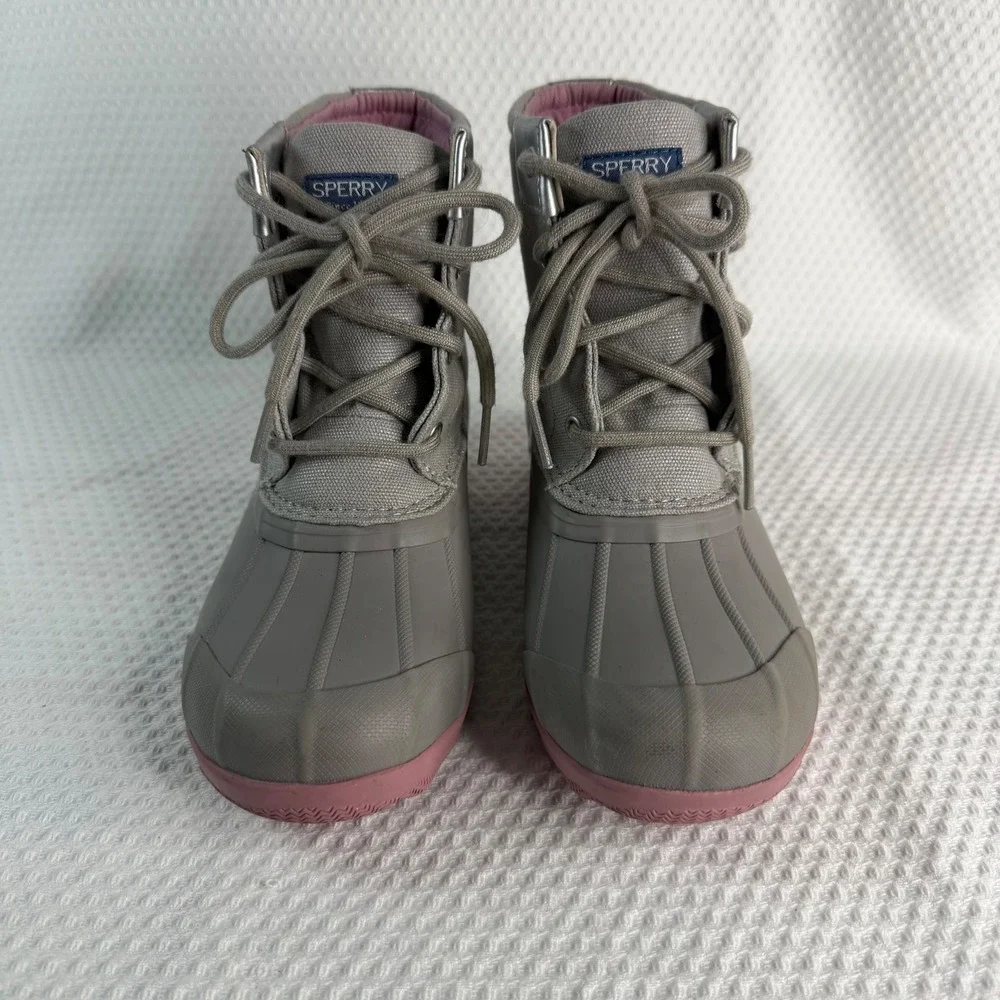 Sperry Port Boot Girls Grey Pink Silver Duck Boots Rain Boots Kids Girls Size 2M